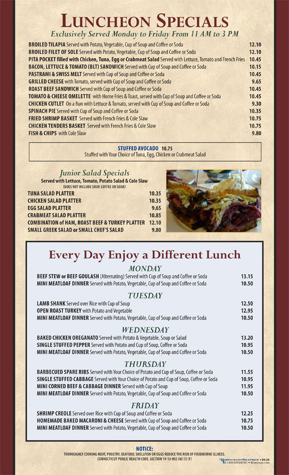 Luncheon Specials Town House Hamden Restaurant
